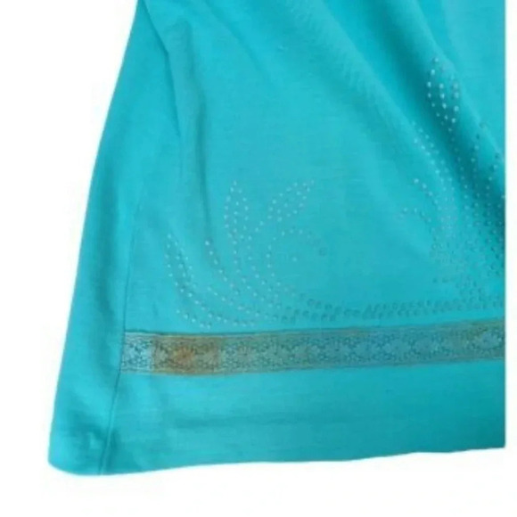 Montgomery Ward 1970's 2 Piece Turquoise Skirt Smock Blouse Set Lace Trim NOS​ - Picture 8 of 9